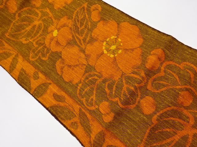 JAPANESE KIMONO / VINTAGE NAGOYA OBI / MAWATA TSUMUGI / WOVEN FLOWERS